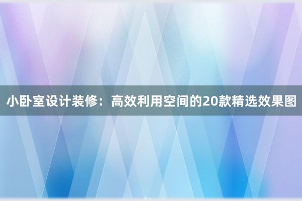 小卧室设计装修：高效利用空间的20款精选效果图